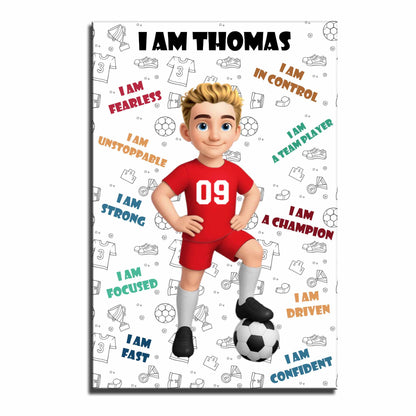 Custom Youth Soccer Affirmation Poster for Son/Grandson with personalized design details for meaningful gifting image 10