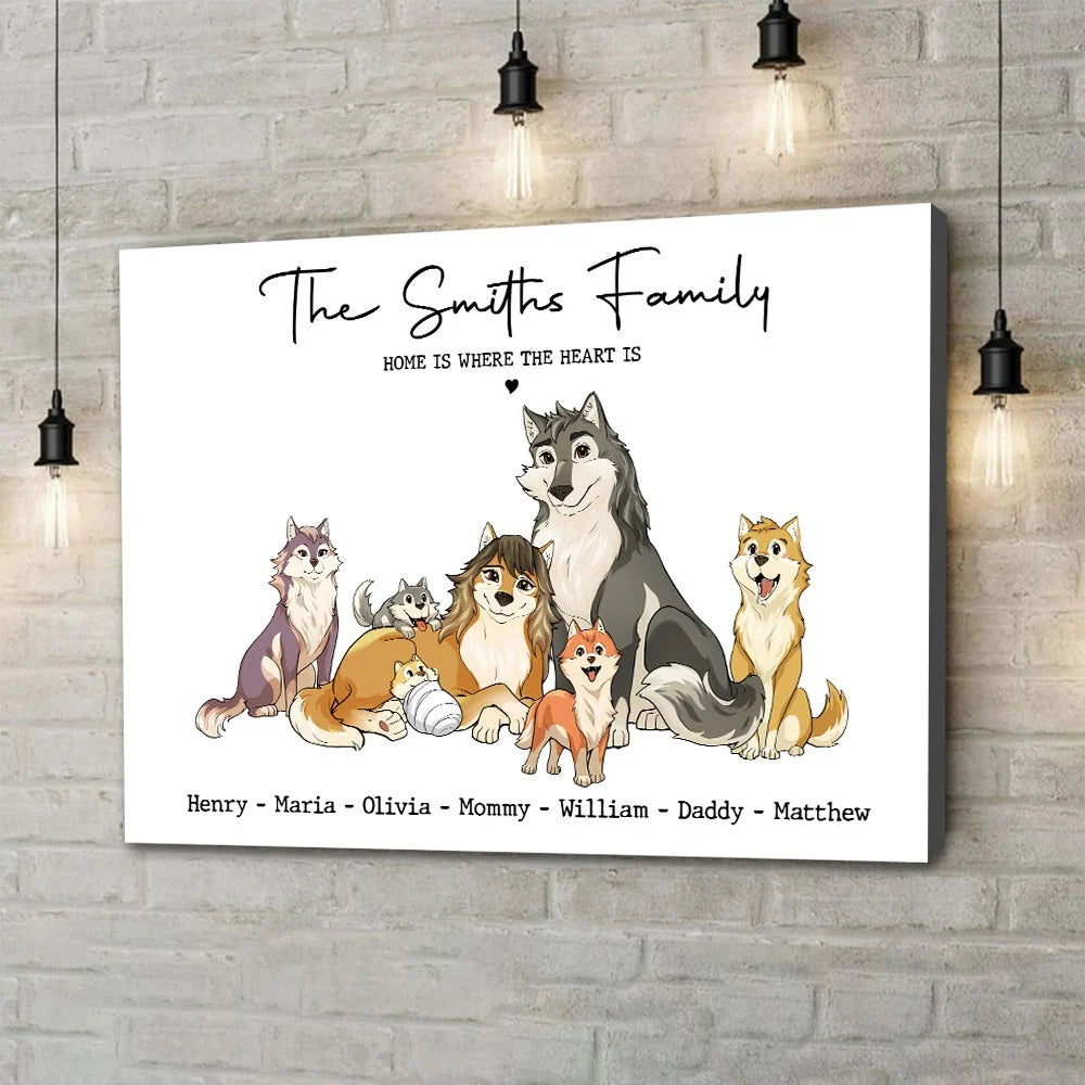 "Home Is Where The Heart Is" Personalized Wolf Family Canvas / Poster - Custom Wall Art Gift