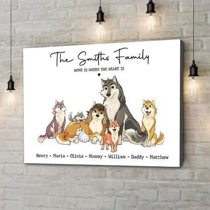 "Home Is Where The Heart Is" Personalized Wolf Family Canvas / Poster - Custom Wall Art Gift