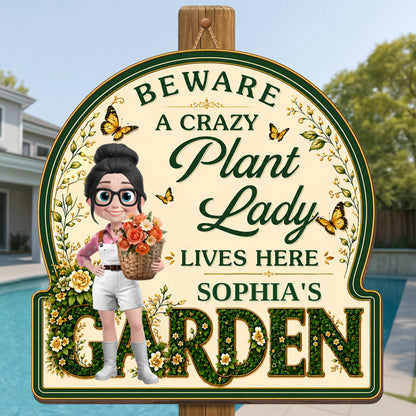 Custom Crazy Plant Lady Wood Sign personalization view for Mom