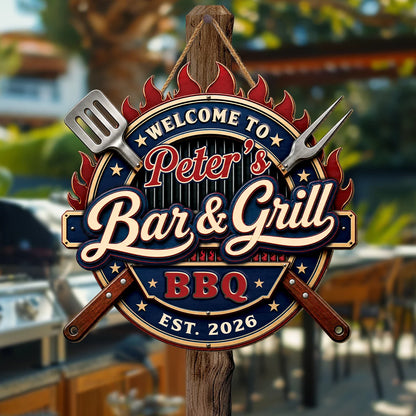 Welcome to Grill and Chill Personalized Wood Sign - Custom BBQ Gifts