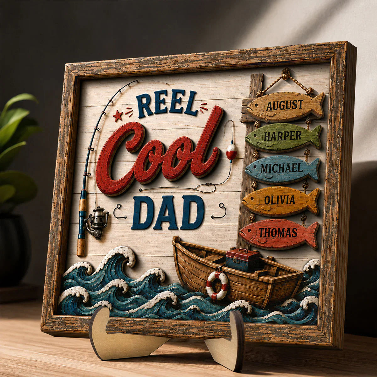 Personalized Fishing Dad Wood Sign personalization view for Dad