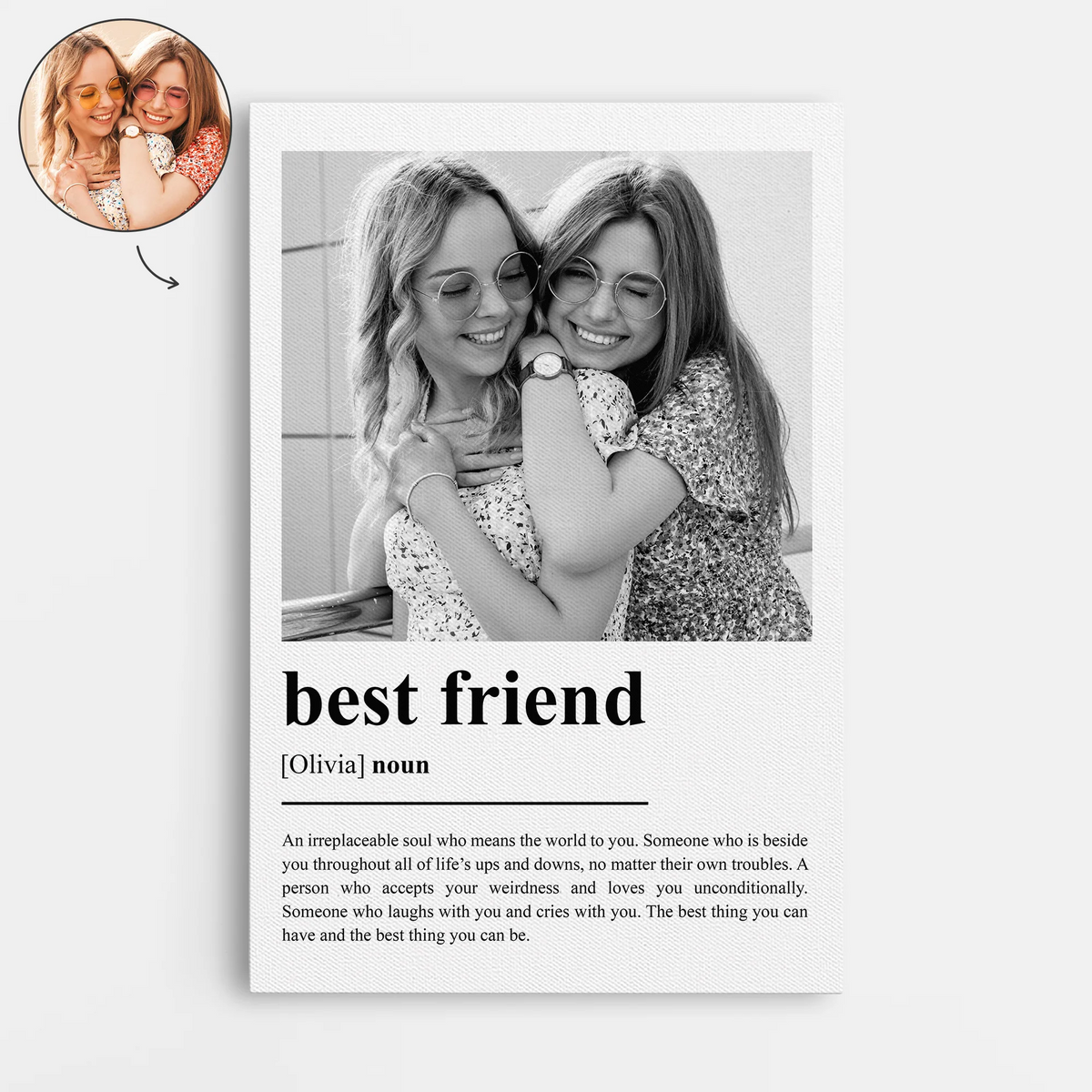 Best Friend Definition Personalized Canvas / Poster - Custom Friendship Photo Wall Art Gift
