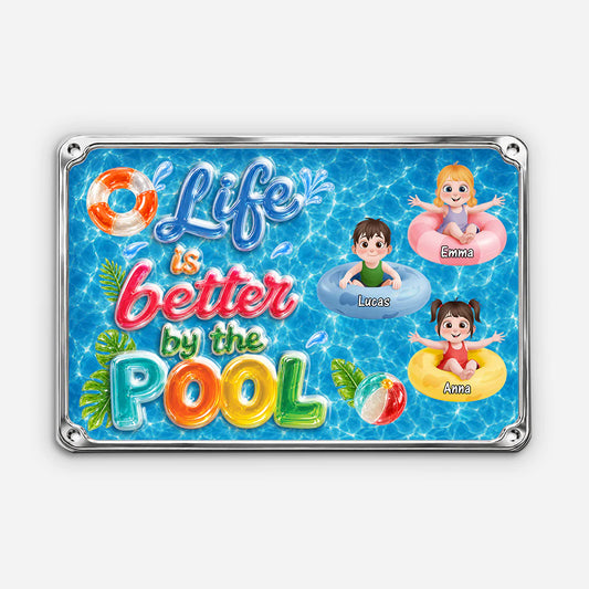 Custom Pool Sign With Kids Names for Mom with personalized design details for meaningful gifting