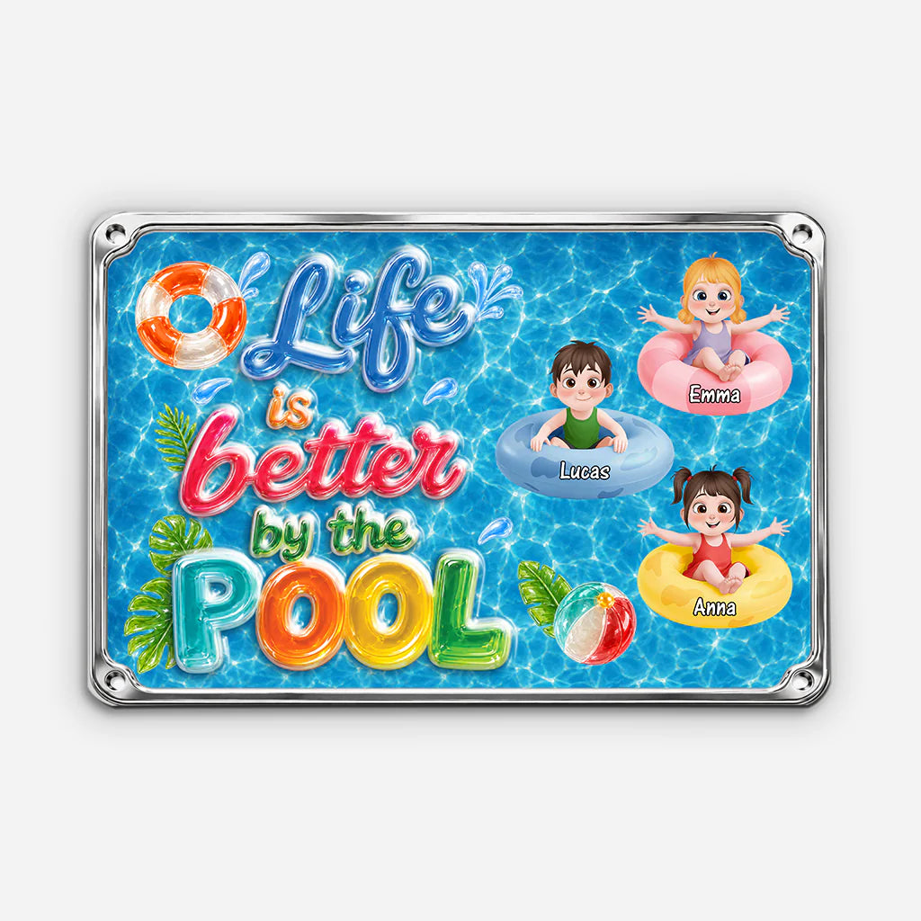 Custom Pool Sign With Kids Names for Mom with personalized design details for meaningful gifting