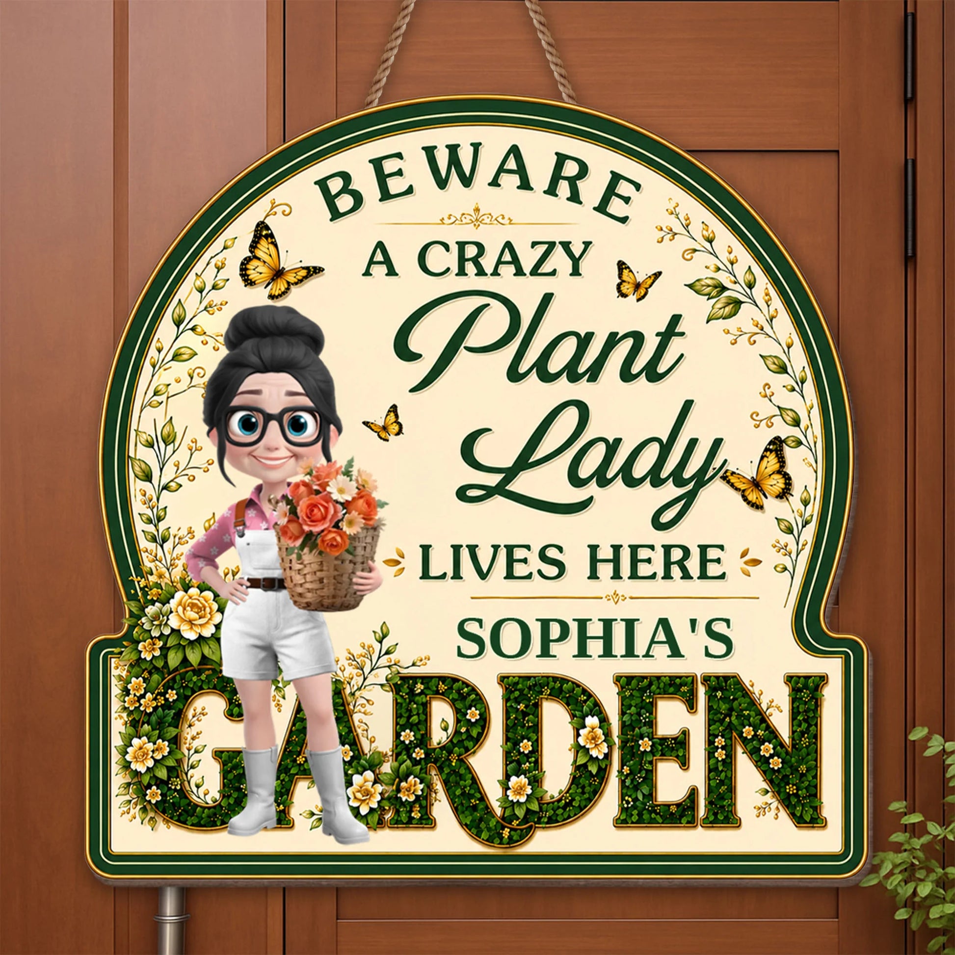 Wood Sign material and size view - Custom Crazy Plant Lady Wood Sign