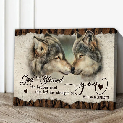 Canvas / Poster material and size view - Personalized Wolf Couple Canvas