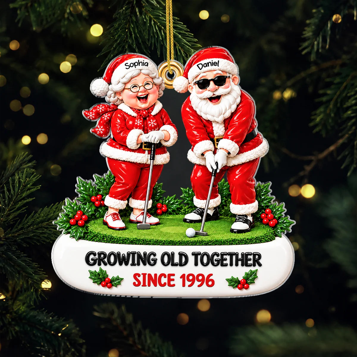 Growing Old Together Personalized Golf Couple Acrylic Ornament - Christmas Gift for Husband Wife