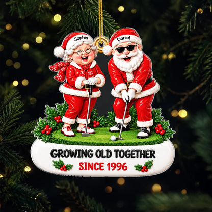 Growing Old Together Personalized Golf Couple Acrylic Ornament - Christmas Gift for Husband Wife