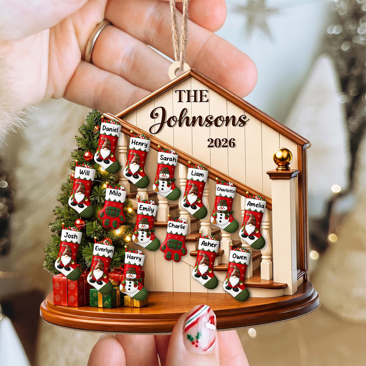 Family Christmas Staircase Personalized Wood Ornament - Christmas Keepsake for Mom and Dad*