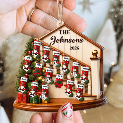 Family Christmas Staircase Personalized Wood Ornament - Christmas Keepsake for Mom and Dad*