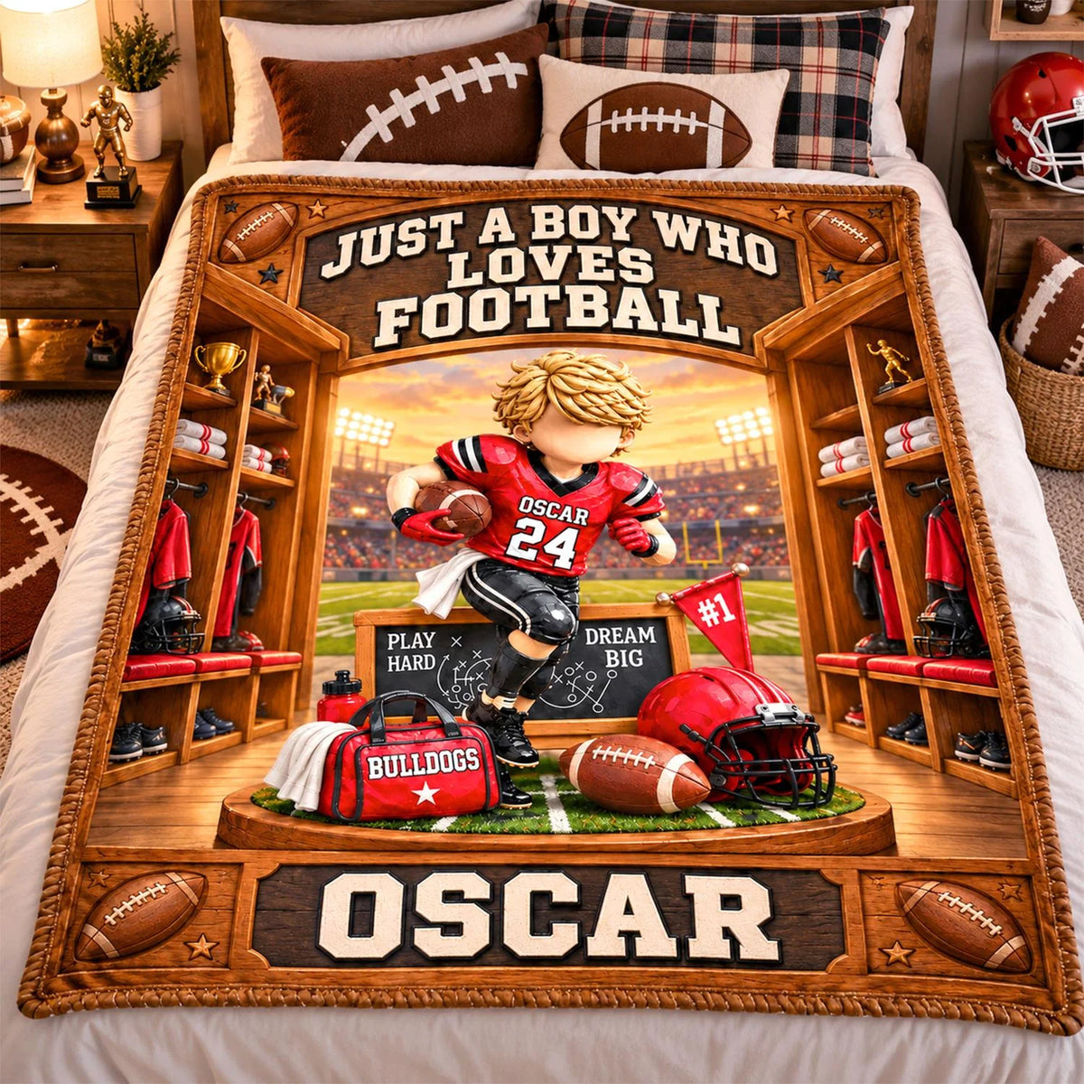 Personalized Just A Boy Who Loves Football Blanket, Custom Player Name & Number Gift, Christmas Keepsake C2408 Hv01 TL06