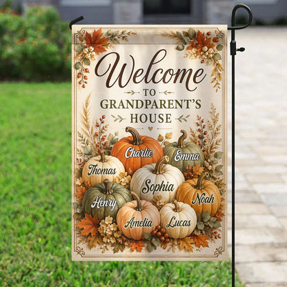 Welcome to Grandparent's House - Personalized Fall Garden Flag for Grandma and Grandpa