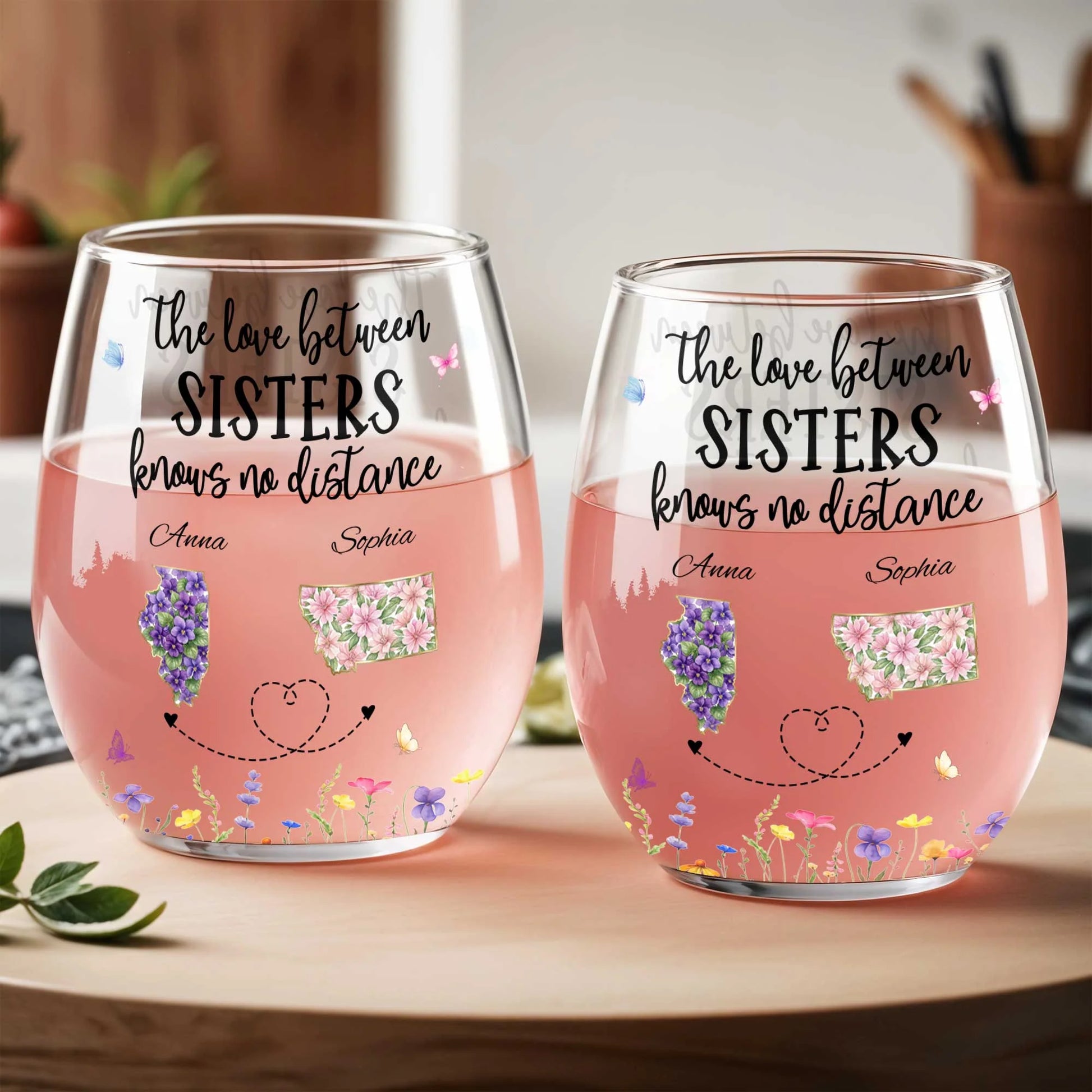 Long Distance Sister Wine Glass personalization view for Sister