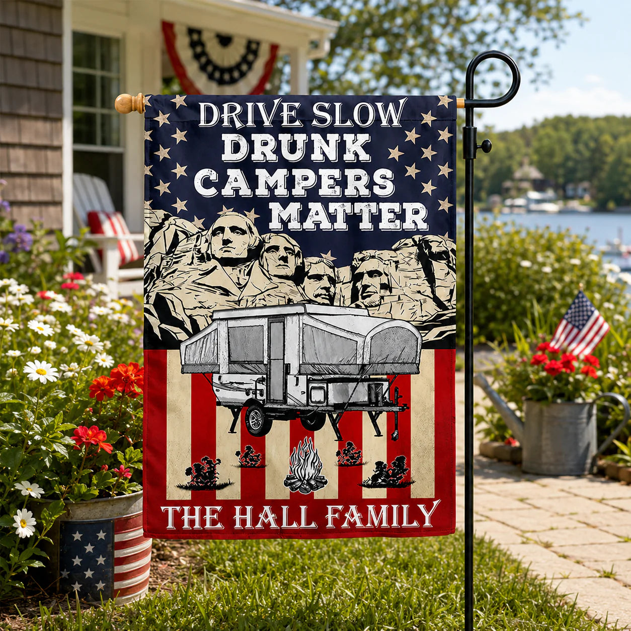 Custom Drunk Campers Matter Flag for Family with personalized design details for meaningful gifting