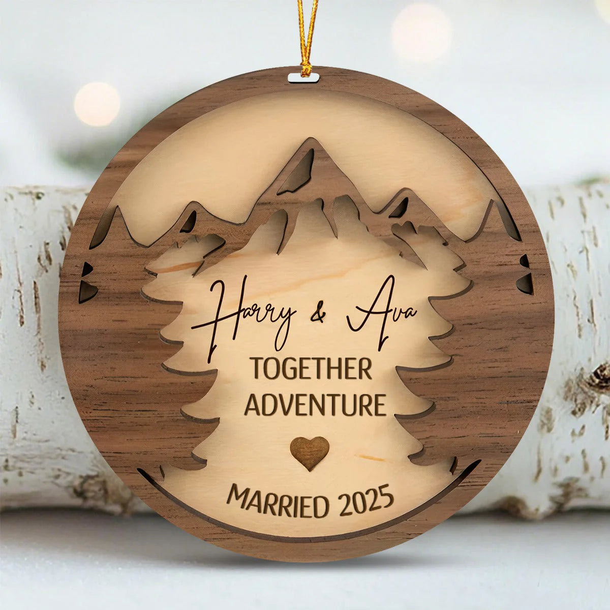 "Our Adventure Awaits" Custom Engagement Wooden Ornament - Personalized Keepsake Gift for Couples