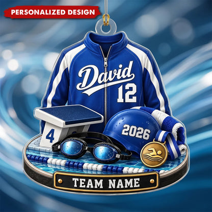 Personalized Swimmer Acrylic Ornament - Custom Swim Team Keepsake Holiday Gift
