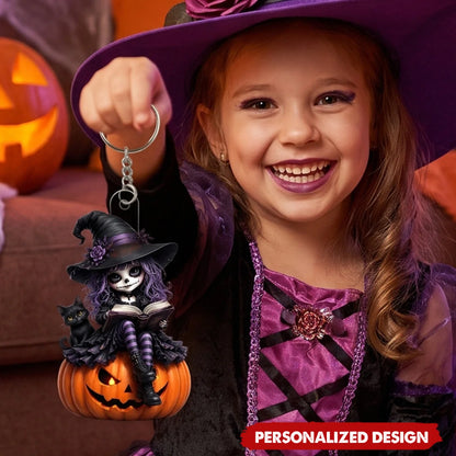Custom Halloween Witch Acrylic Keychain - Personalized Halloween Bag Charm