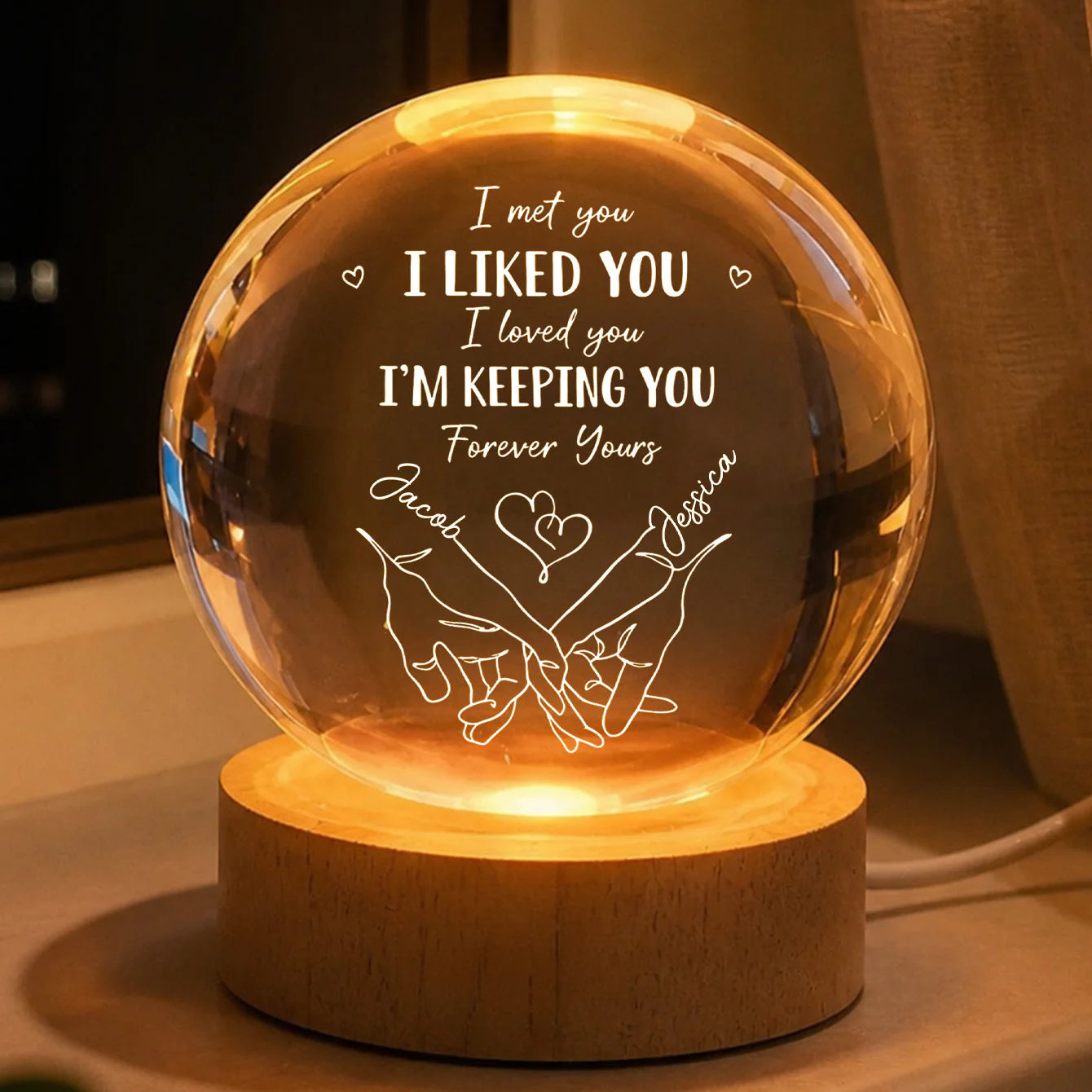 Personalized Couples Crystal Ball Night Light personalization view for Couples