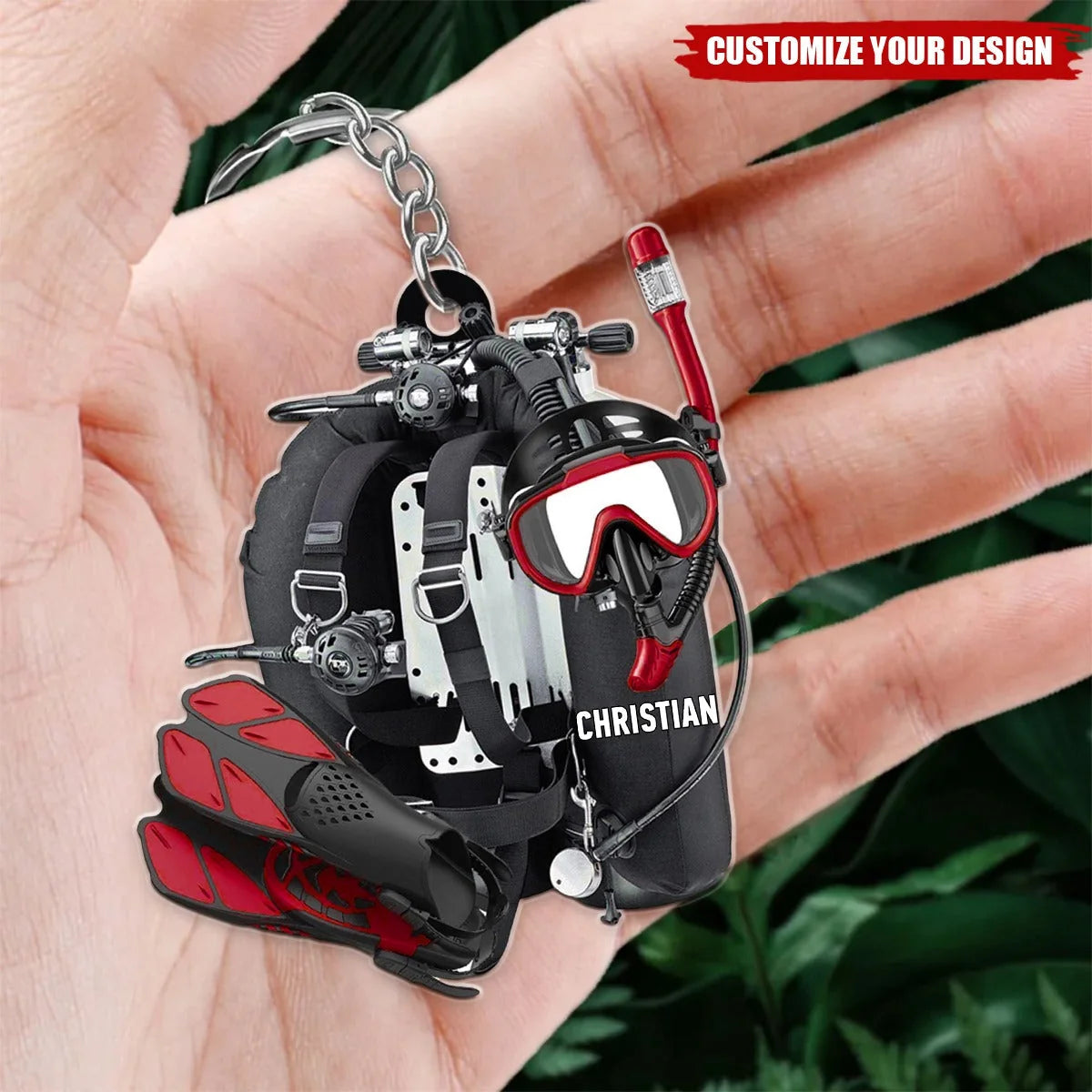 Personalized Scuba Diving Gear Acrylic Keychain - Custom Scuba Diver Name Gift for Ocean Lovers