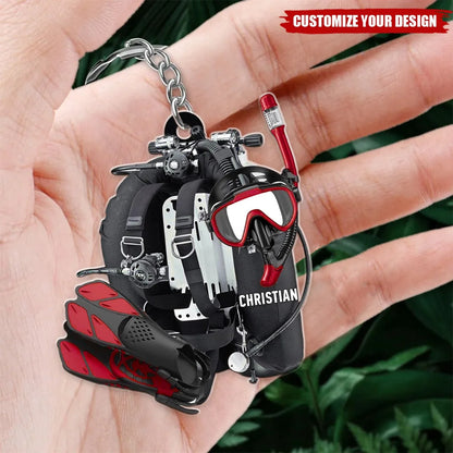 Personalized Scuba Diving Gear Acrylic Keychain - Custom Scuba Diver Name Gift for Ocean Lovers