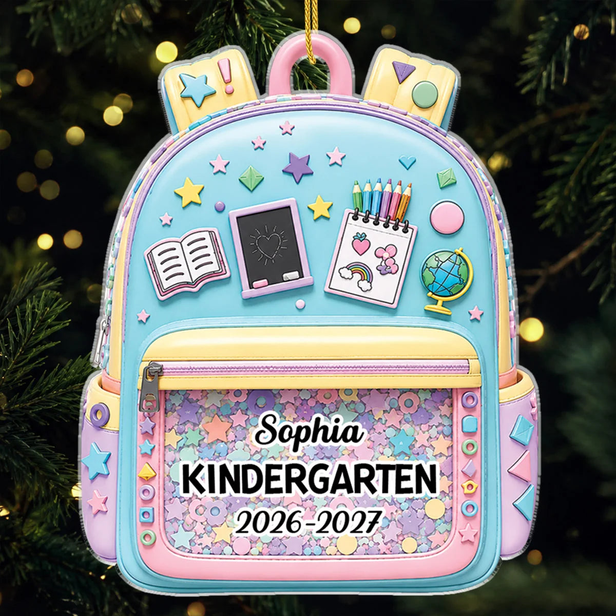 Personalized Back to School Backpack Acrylic Ornament - Custom Kids School Keepsake