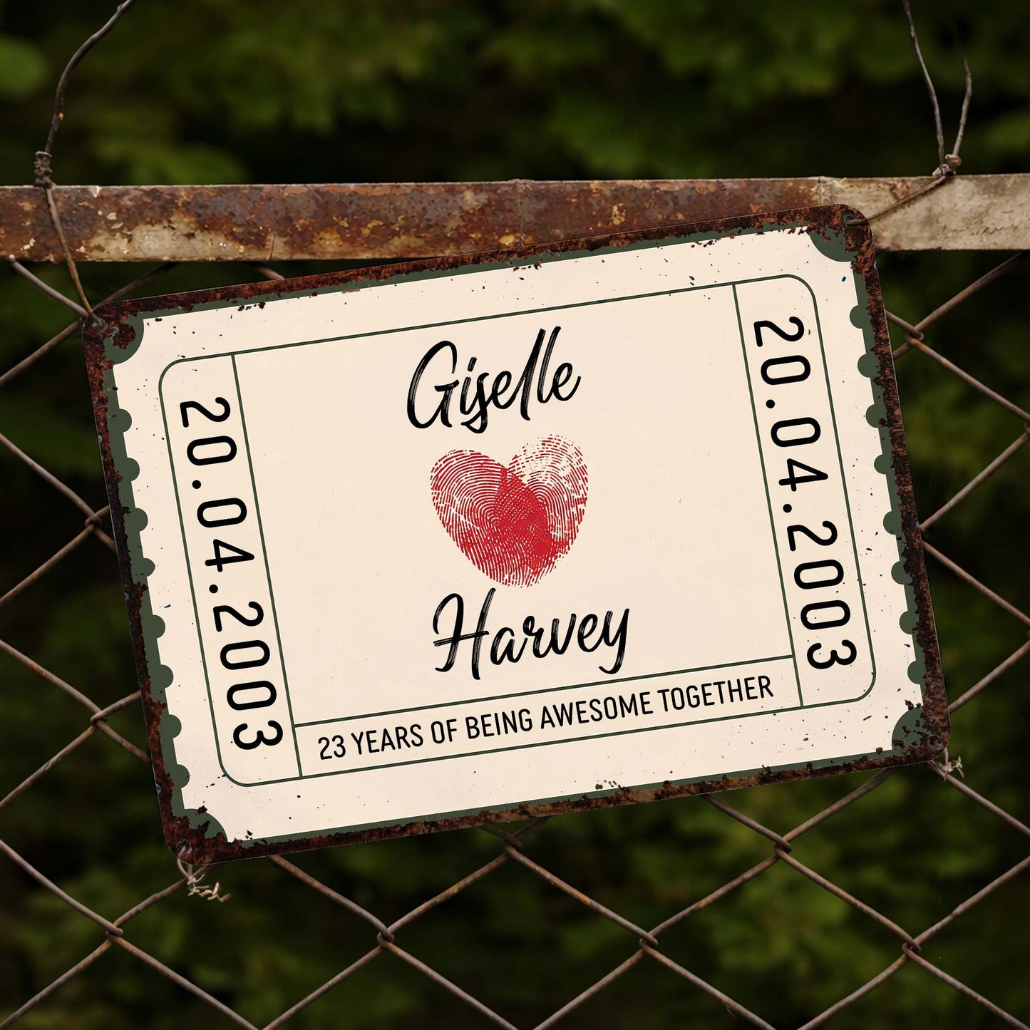 Metal Sign material and size view - Personalized Couple Anniversary Metal Sign