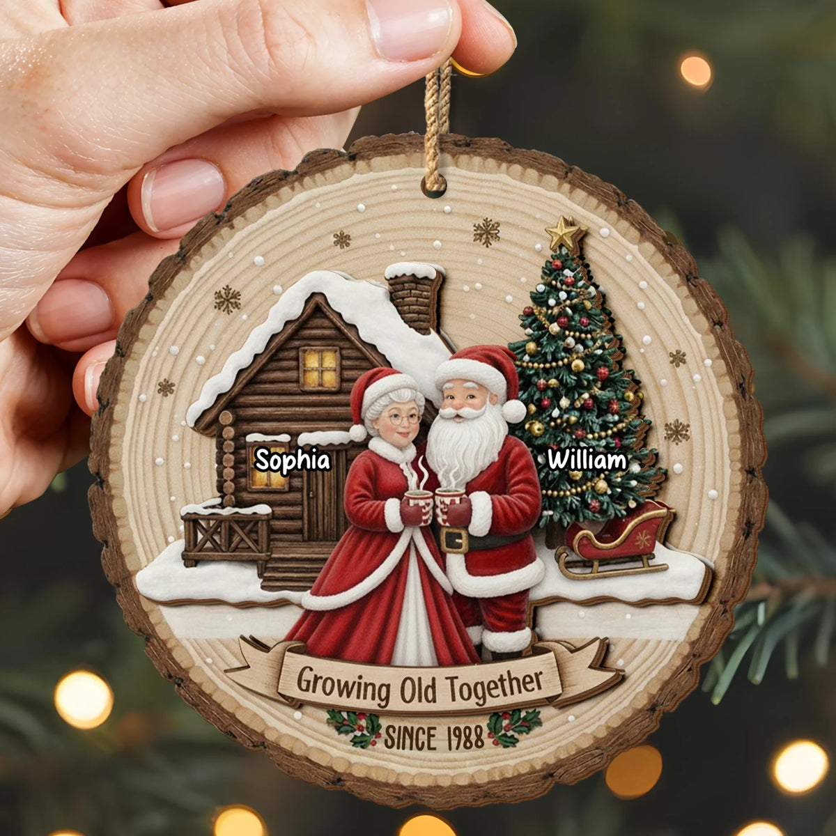 Growing Old Together Personalized Christmas Ornament - Custom Wooden Couple Keepsake Gift