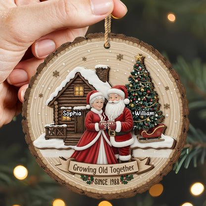 Growing Old Together Personalized Christmas Ornament - Custom Wooden Couple Keepsake Gift