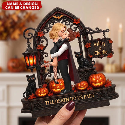 Till Death Do Us Part Personalized Couples Halloween Wooden Plaque - Spooky Romantic Gift