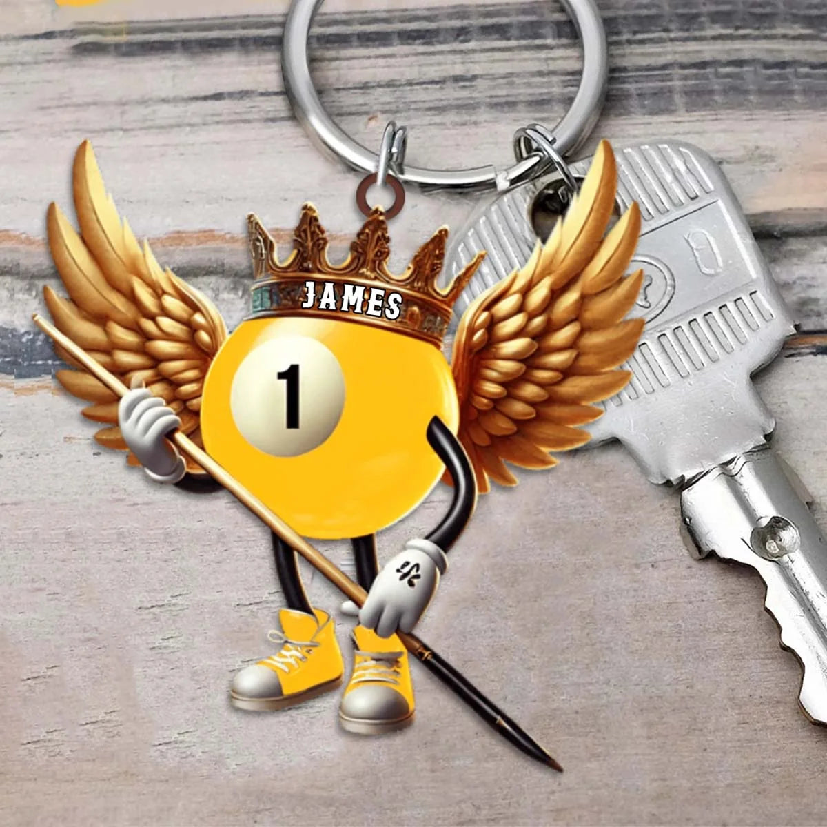 Custom Name Billiard Keychain - Personalized Pool Player Crown Acrylic Accessory