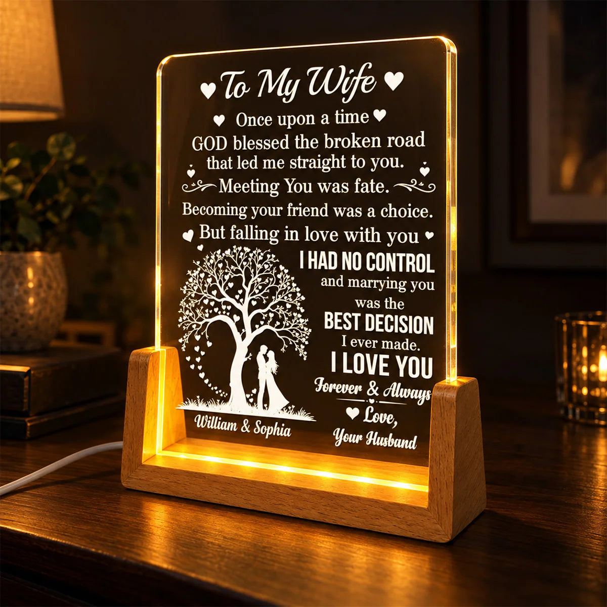 Marrying You Was The Best Decision - Personalized Acrylic Night Light to Couples Husband Wife Gift