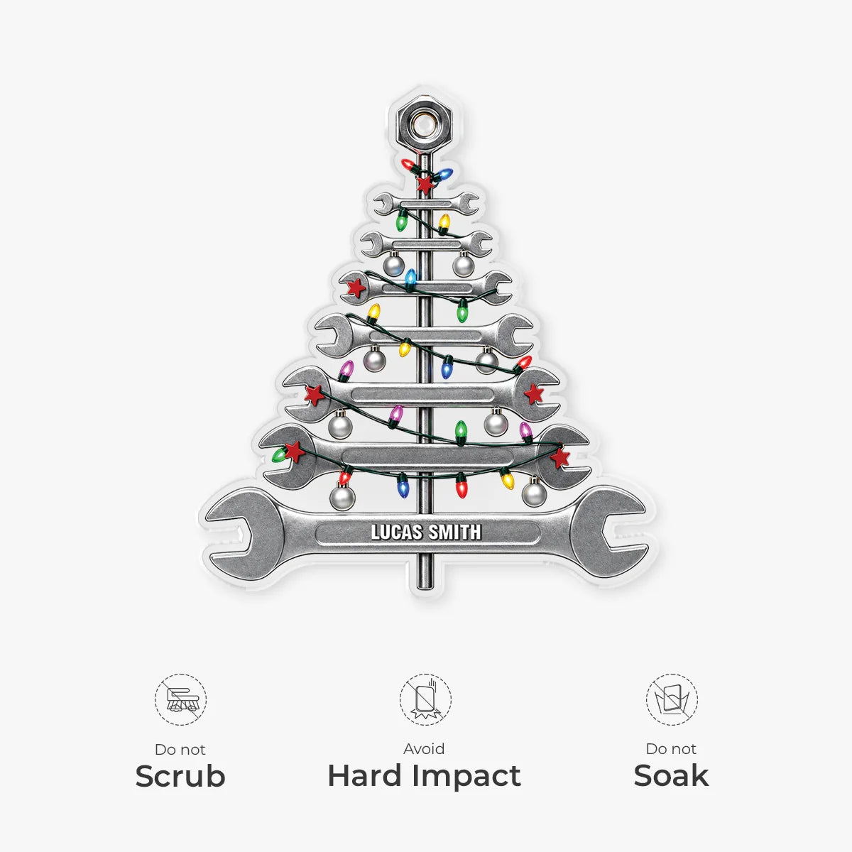 Wrench Christmas Tree Acrylic Ornament - Personalized Mechanic Gift for Dad or Husband
