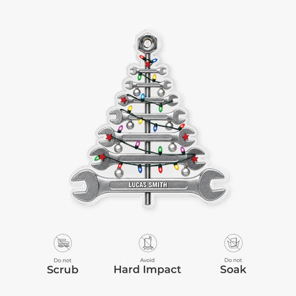 Wrench Christmas Tree Acrylic Ornament - Personalized Mechanic Gift for Dad or Husband