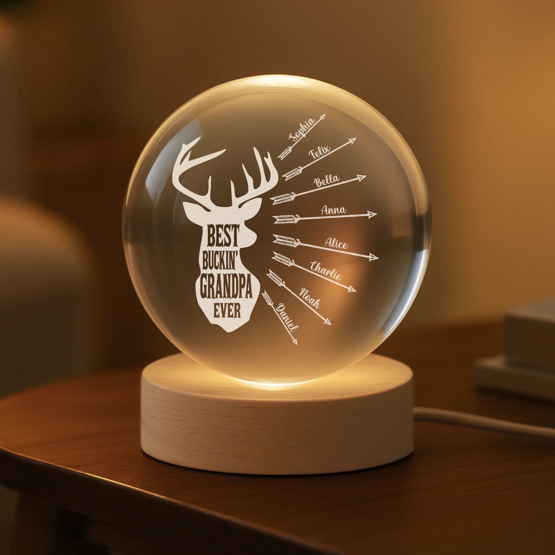 Best Buckin' Dad Ever Personalized Crystal Ball Lamp - Custom Gift with Kids Names