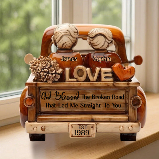 God Blessed The Broken Road Custom Plaque for Couples with personalized design details for meaningful gifting