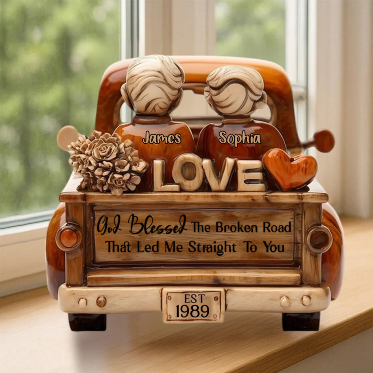 God Blessed The Broken Road Custom Plaque for Couples with personalized design details for meaningful gifting