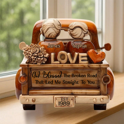God Blessed The Broken Road Custom Plaque for Couples with personalized design details for meaningful gifting