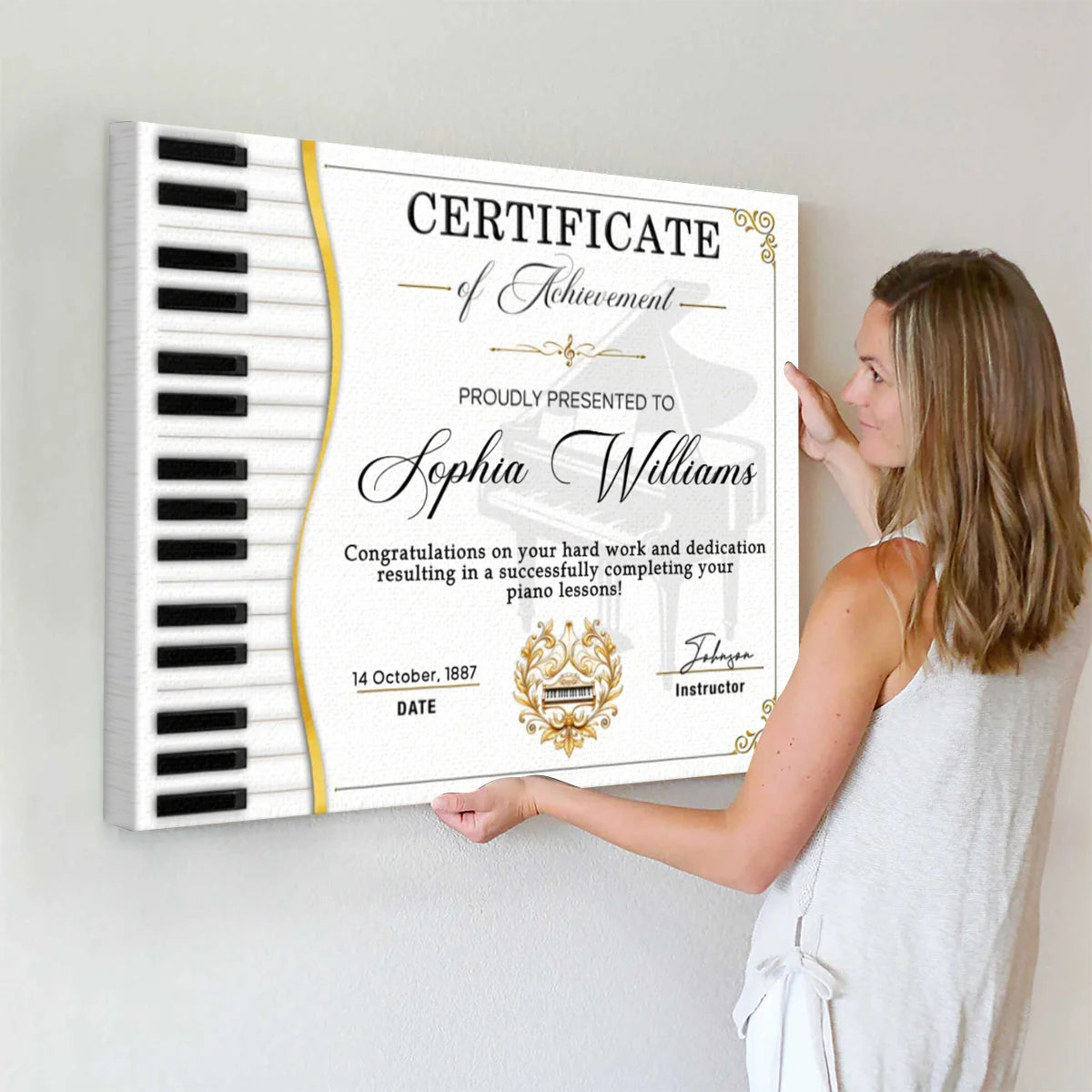Certificate of Achievement Personalized Piano Canvas / Poster - Custom Music Graduation Keepsake Wall Decor for Pianists