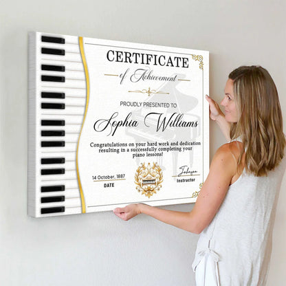 Certificate of Achievement Personalized Piano Canvas / Poster - Custom Music Graduation Keepsake Wall Decor for Pianists