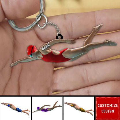 Personalized Swimmer Acrylic Keychain - Custom Name Athlete Keepsake Gift