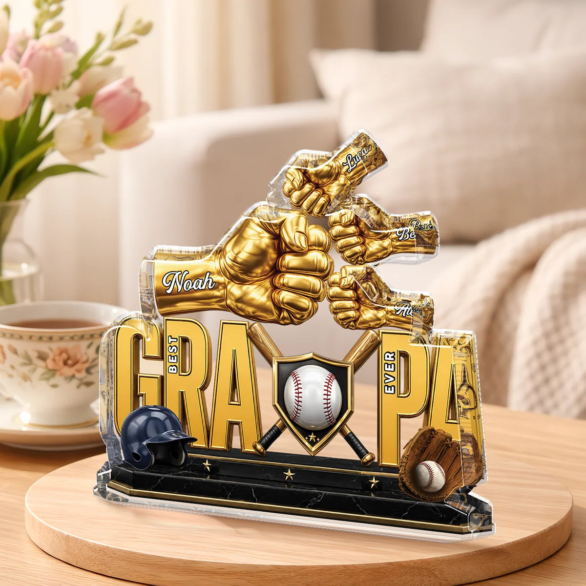 "Best Dad Ever" Personalized Baseball Acrylic Plaque - Custom Fist Bump Keepsake Gift