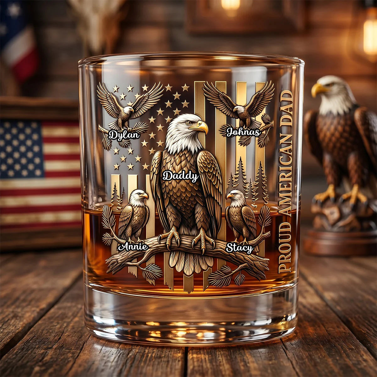 Custom Eagle Dad Whiskey Glass personalization view for Dad