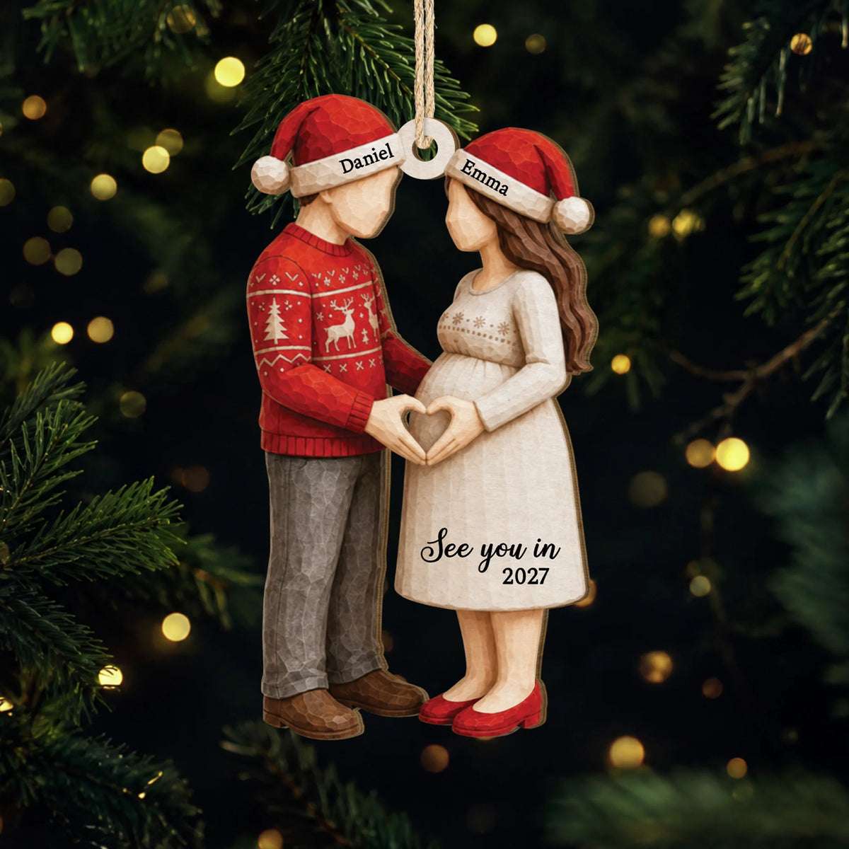 See You In 2027 Personalized Wooden Ornament - Custom Christmas Pregnancy Gift for Expecting Parents