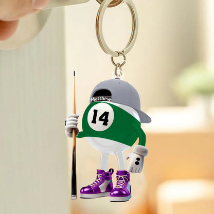 Personalized Name Billiard Keychain - Custom Pool Ball Gift for Billiard Lovers