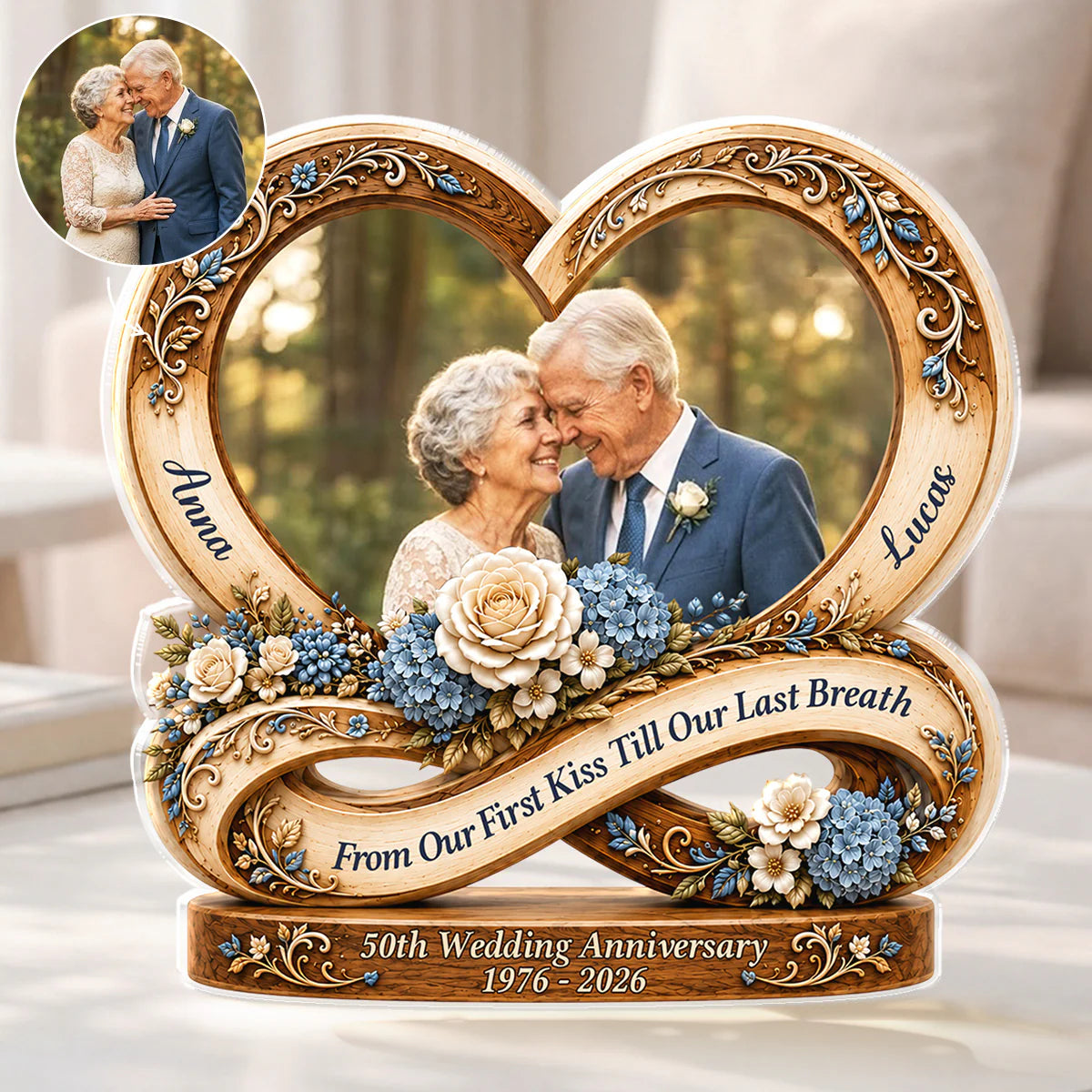 Personalized wedding anniversary plaque with custom photo print - unique gift for couples