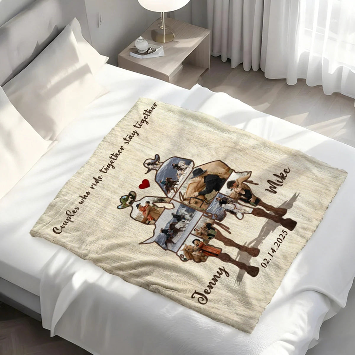 "Couples Who Ride Together Stay Together" Personalized Blanket - Custom Photo Horse Riding Gift