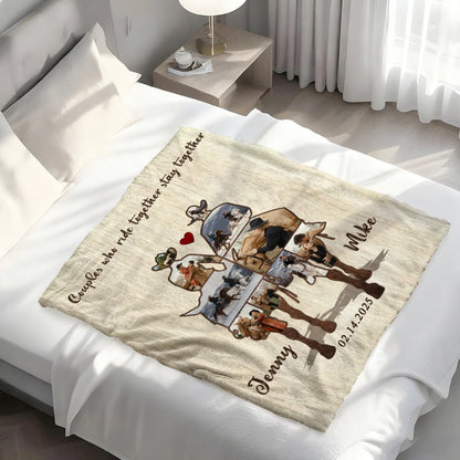 "Couples Who Ride Together Stay Together" Personalized Blanket - Custom Photo Horse Riding Gift