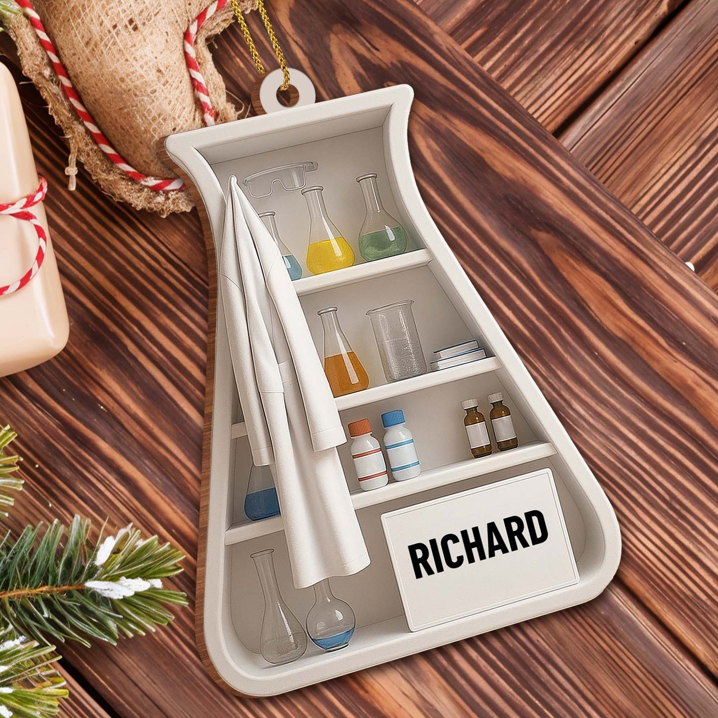 Personalized Laboratory Wood Ornament for Colleagues with personalized design details for meaningful gifting