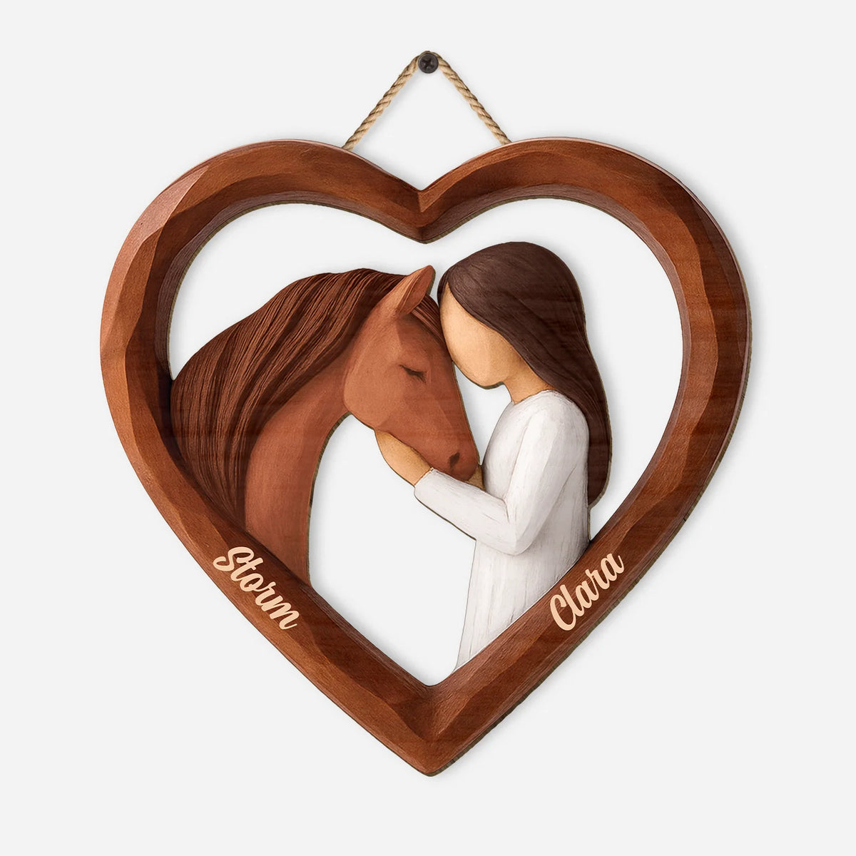 Personalized Horse Lover Heart Wood Sign - Custom Name Wooden Wall Art Gift for Women